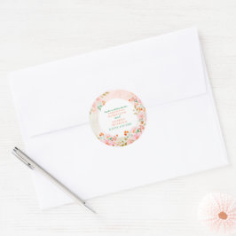 Een Tuin Romance: Roze & Groene Waterverf Bruiloft Ronde Sticker