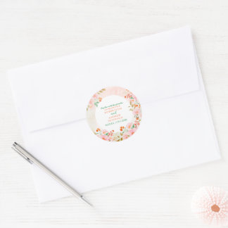 Een Tuin Romance: Roze & Groene Waterverf Bruiloft Ronde Sticker