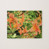 Een tuin van de Oranje tijgerlilies Legpuzzel (Horizontaal)
