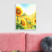 Een tuin van zonnebloem muurkunst - ingepakt canva canvas afdruk (Insitu (Woonkamer))