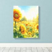 Een tuin van zonnebloem muurkunst - ingepakt canva canvas afdruk (Insitu (Houten vloer))