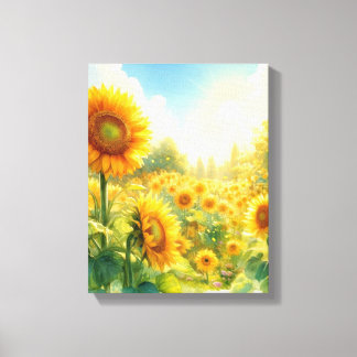 Een tuin van zonnebloem wandkunst - ingepakt doek canvas afdruk