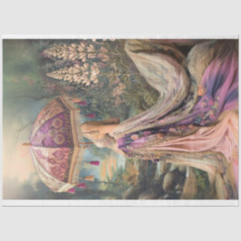 Een tuingala, vrouw met een parasol tissuepapier