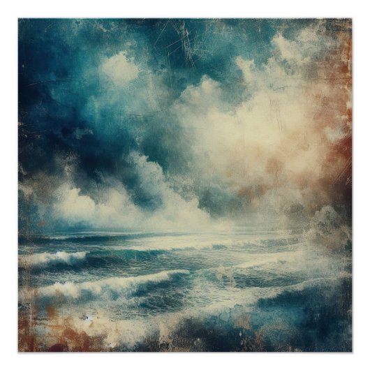 Een turbulente oceaanscène oude foto perfect poster (Voorkant)