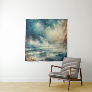 Een turbulente oceaanscène oude foto wandkleed