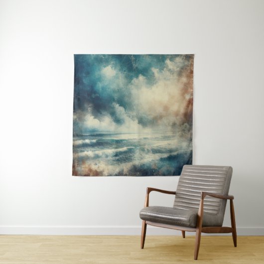 Een turbulente oceaanscène oude foto wandkleed (In situ)