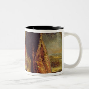 Een turk die een pijp rookt tweekleurige koffiemok