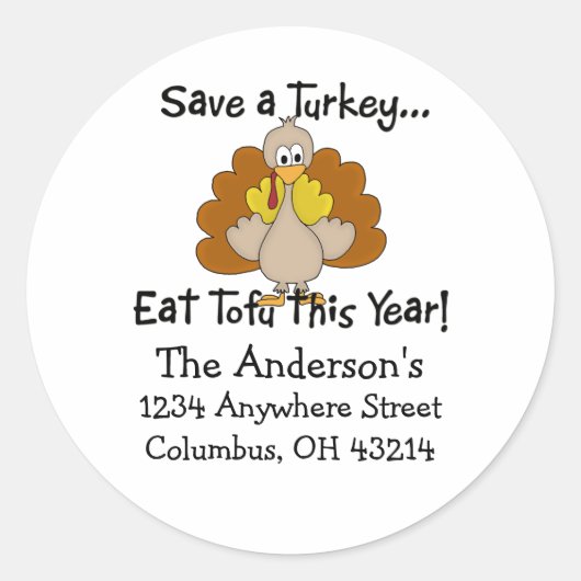 Een Turkije redden...Thanksgiving Adresetiketten Ronde Sticker (Voorkant)