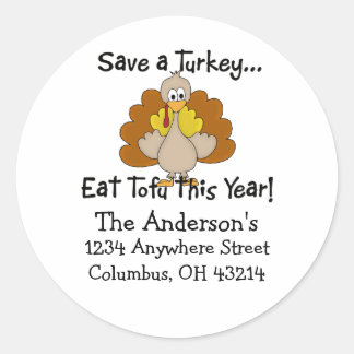 Een Turkije redden...Thanksgiving Adresetiketten Ronde Sticker