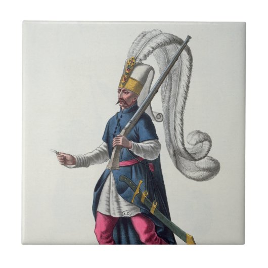 Een Turkse Janissary die in kostuum de oorlog zal  Tegeltje (Voorkant)