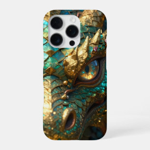 Een turquoise en gouden mysterieuze draak iPhone 16 pro hoesje
