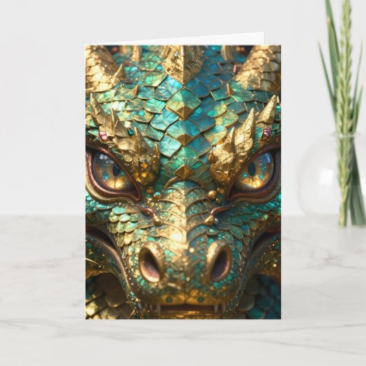 Een turquoise en gouden mysterieuze draak kaart (Voorkant)