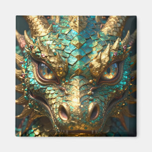 Een turquoise en gouden mysterieuze draak magneet