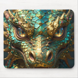 Een turquoise en gouden mysterieuze draak muismat
