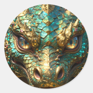 Een turquoise en gouden mysterieuze draak ronde sticker