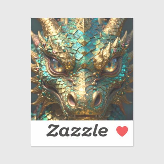 Een turquoise en gouden mysterieuze draak sticker (Vel)