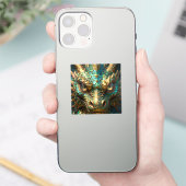 Een turquoise en gouden mysterieuze draak sticker (Telefoon)