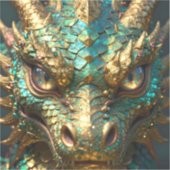 Een turquoise en gouden mysterieuze draak sticker (Voorkant)