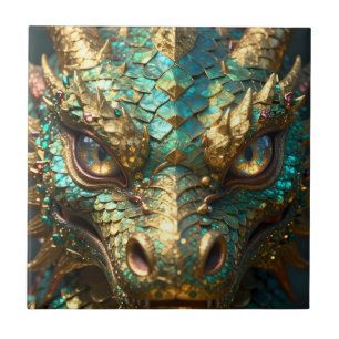 Een turquoise en gouden mysterieuze draak tegeltje