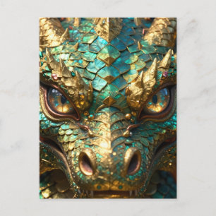 Een turquoise en gouden mystieke draak briefkaart