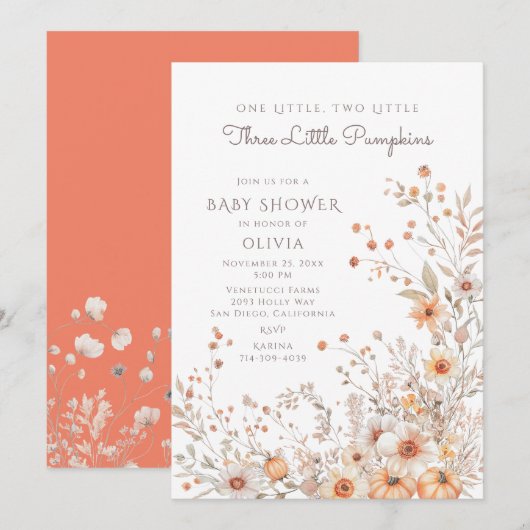 Een, twee, drie kleine pompoenen Baby shower Kaart (Voorkant / Achterkant)