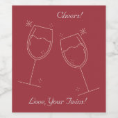 Een tweeling juicht zijn moeder wijn etiket (Enkel label)