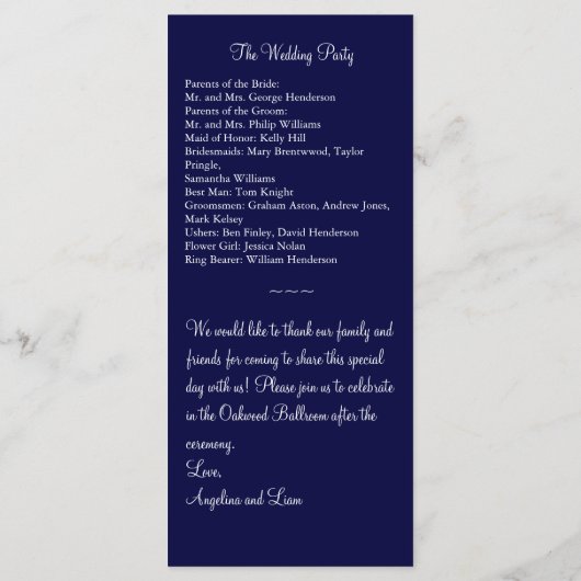 Een Twinkle Lights Wedding Program (marine) Programmakaart (Achterkant)