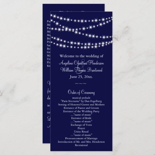 Een Twinkle Lights Wedding Program (marine) Programmakaart (Voorkant / Achterkant)