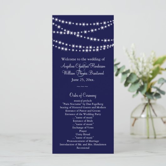 Een Twinkle Lights Wedding Program (marine) Programmakaart (Staand voorkant)