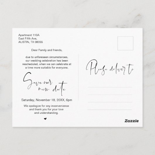 Een Twist in Plans, Minimalisme Weddenschap uitges Briefkaart (Achterkant)