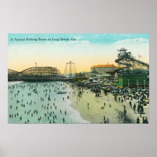 Een typische badcentrale bij de strand poster (Voorkant)