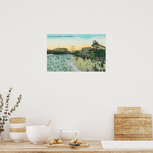 Een typische badcentrale bij de strand poster (Keuken)