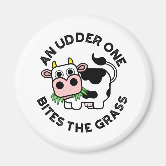 Een udder betrapt de grass Funny Koe pun Magneet (Voorkant)