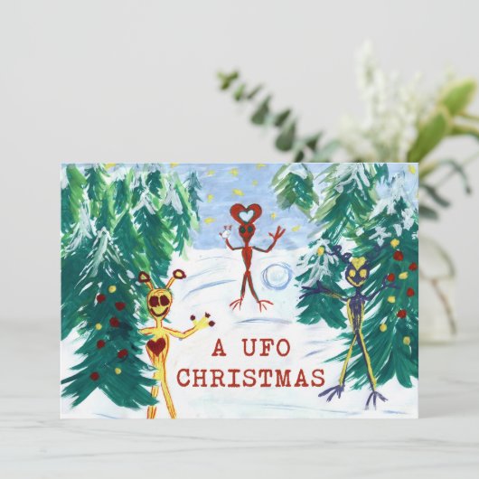 Een UFO-kerst Feestdagenkaart (Staand voorkant)