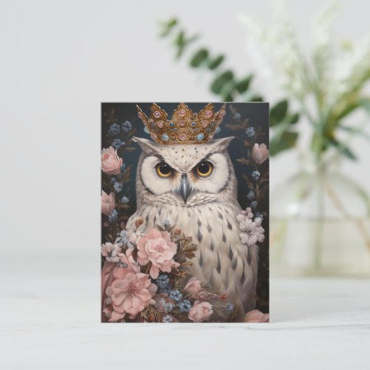 Een uil met een kroon briefkaart (Staand voorkant)