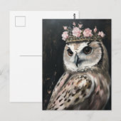 Een uil met een kroon en roze rozen briefkaart (Voorkant / Achterkant)