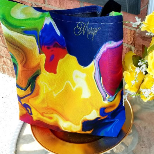 Een uitbarsting van geel geluk grafisch ontwerp tote bag