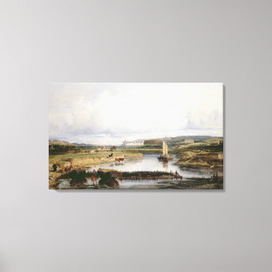 Een uitgebreid rivierlandschap met een Uitzicht va Canvas Afdruk (Voorkant)