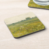 Een uitgestrekt weidelandschap met ganzen bier onderzetter (Linkerzijde)