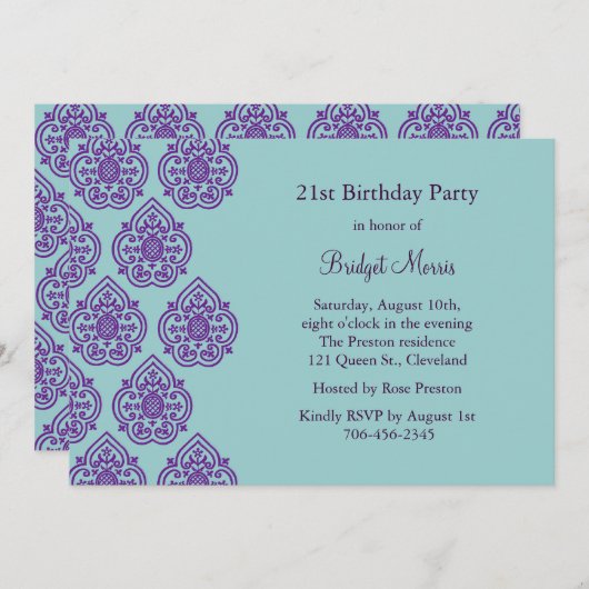 Een  uitnodiging tot 21e verjaardag van Damask (Voorkant / Achterkant)