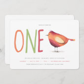 Een uitnodiging van de eerste verjaardag van Birdi (Voorkant / Achterkant)