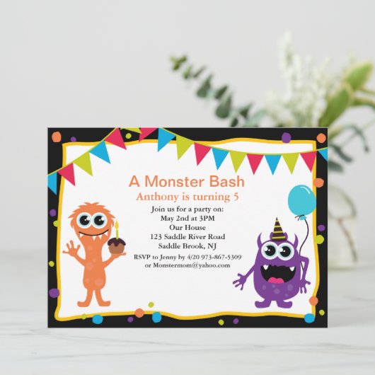 Een uitnodiging van een Monster Bash (Staand voorkant)