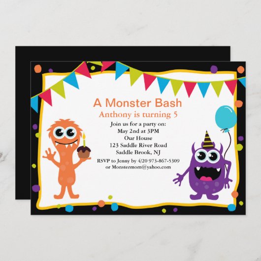 Een uitnodiging van een Monster Bash (Voorkant / Achterkant)