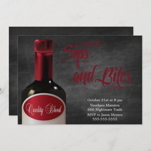 Een uitnodiging van een Sip en een Bite Halloween (Voorkant / Achterkant)