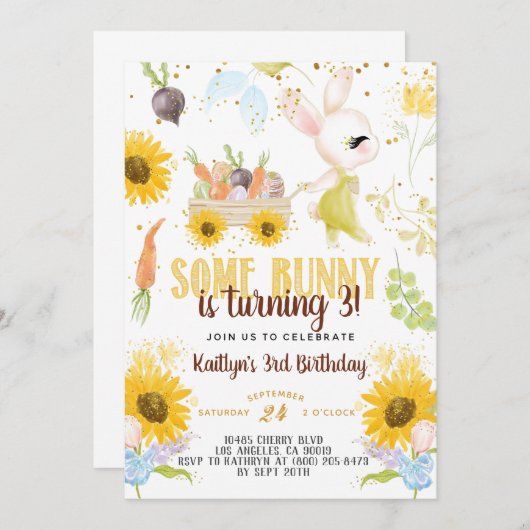 Een uitnodiging voor 'Bunny Easter Birthday' (Voorkant / Achterkant)