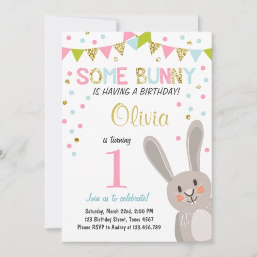Een uitnodiging voor 'Bunny Easter Spring Birthday (Voorkant)