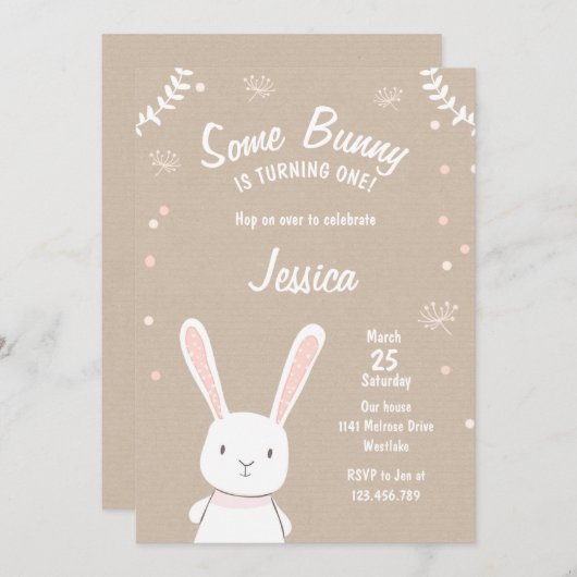 Een uitnodiging voor 'Bunny Easter Spring Birthday (Voorkant / Achterkant)