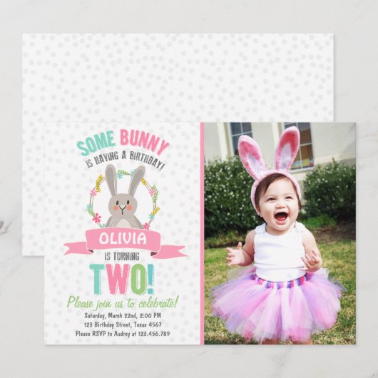 Een uitnodiging voor 'Bunny Easter Spring Birthday (Voorkant / Achterkant)