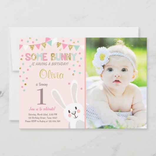 Een uitnodiging voor 'Bunny Easter Spring Birthday (Voorkant)