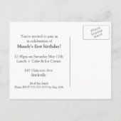 Een uitnodiging voor de eerste verjaardag briefkaart (Achterkant)